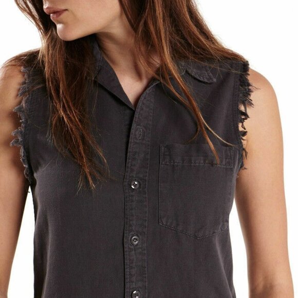 MOTHER Charcoal Sleeveless Button Down Shirt - Picture 7 of 7
